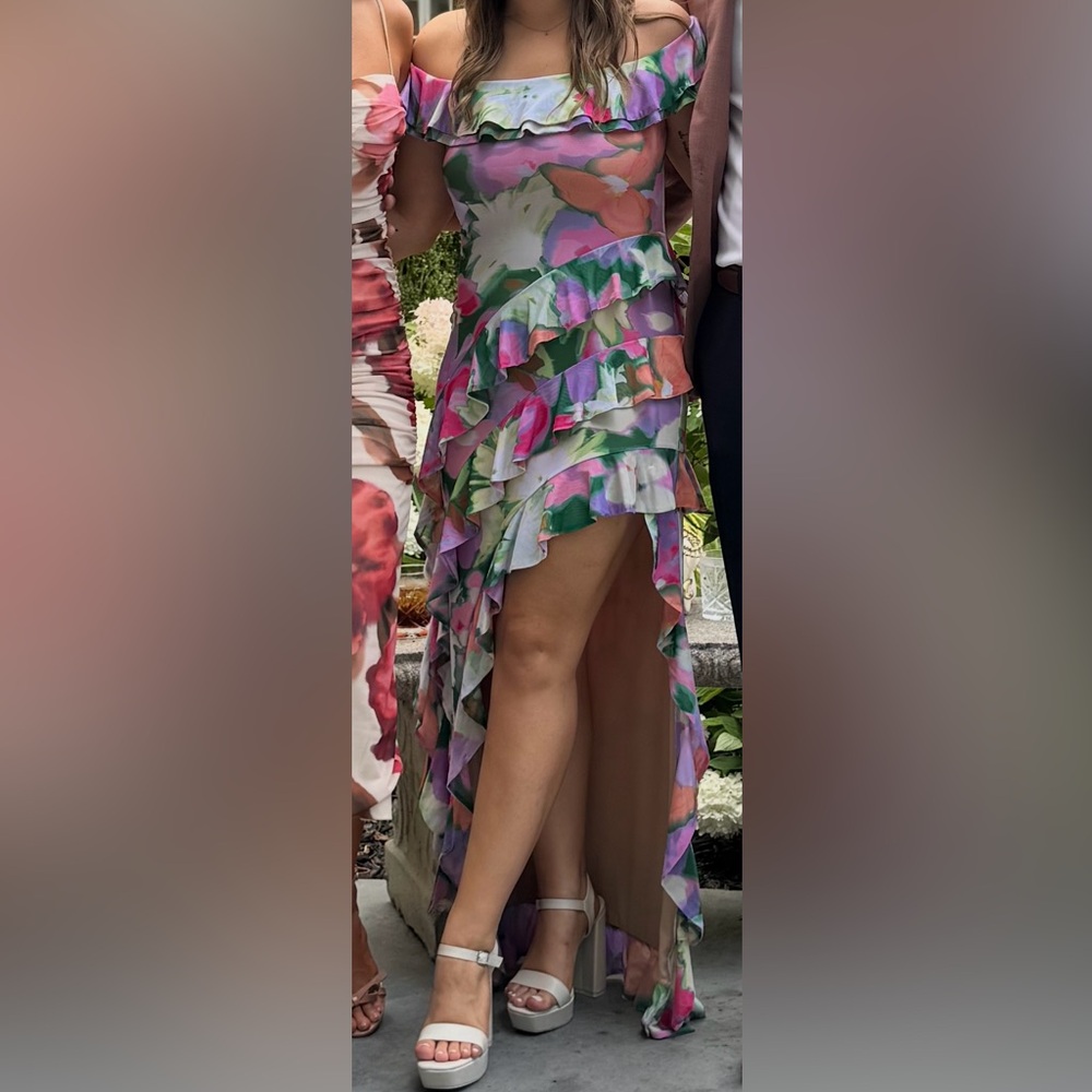 AFRM OFF-THE-SHOULDER RUFFLE MESH MIDI DRESS - Picture 3 of 3
